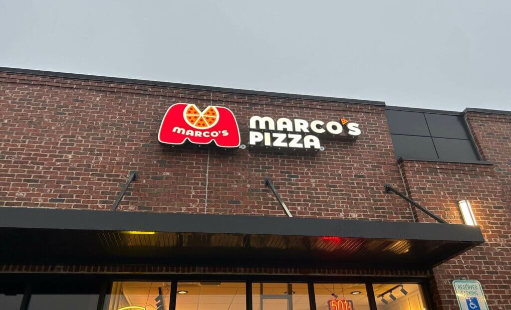 Marco's Pizza building sign with channel letters