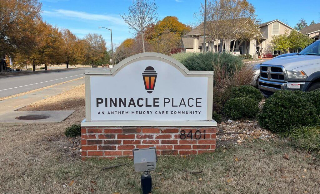 Pinnacle place memory care center brick monument sign