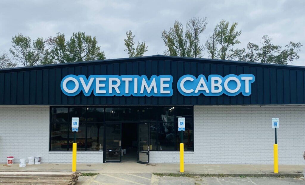 overtime cabot, ar building sign