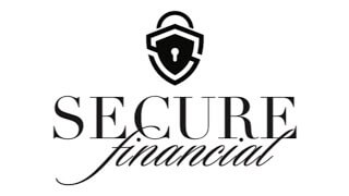 Logo featuring a shield with a keyhole and padlock design above the words SECURE financial in bold and script fonts, suggesting security and trust in financial services.