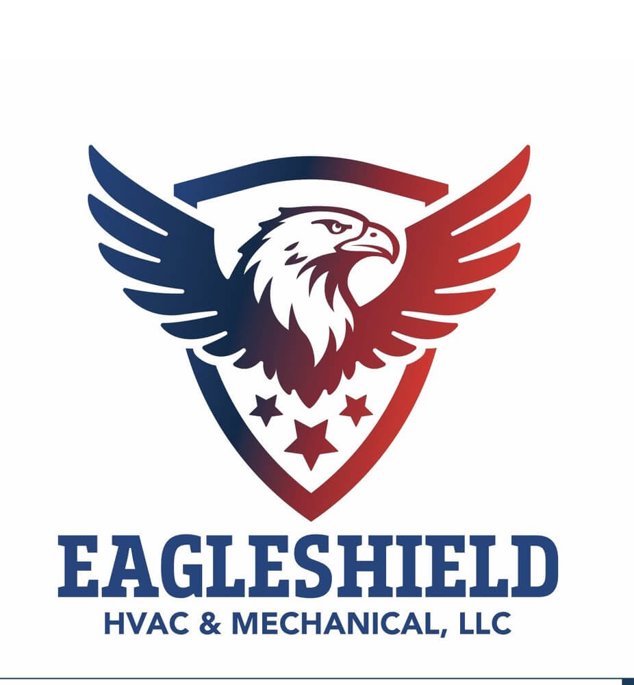 Logo featuring a stylized eagle with wings spread, inside a shield with three stars below. Below the image, text reads EAGLESHIELD HVAC & MECHANICAL, LLC..